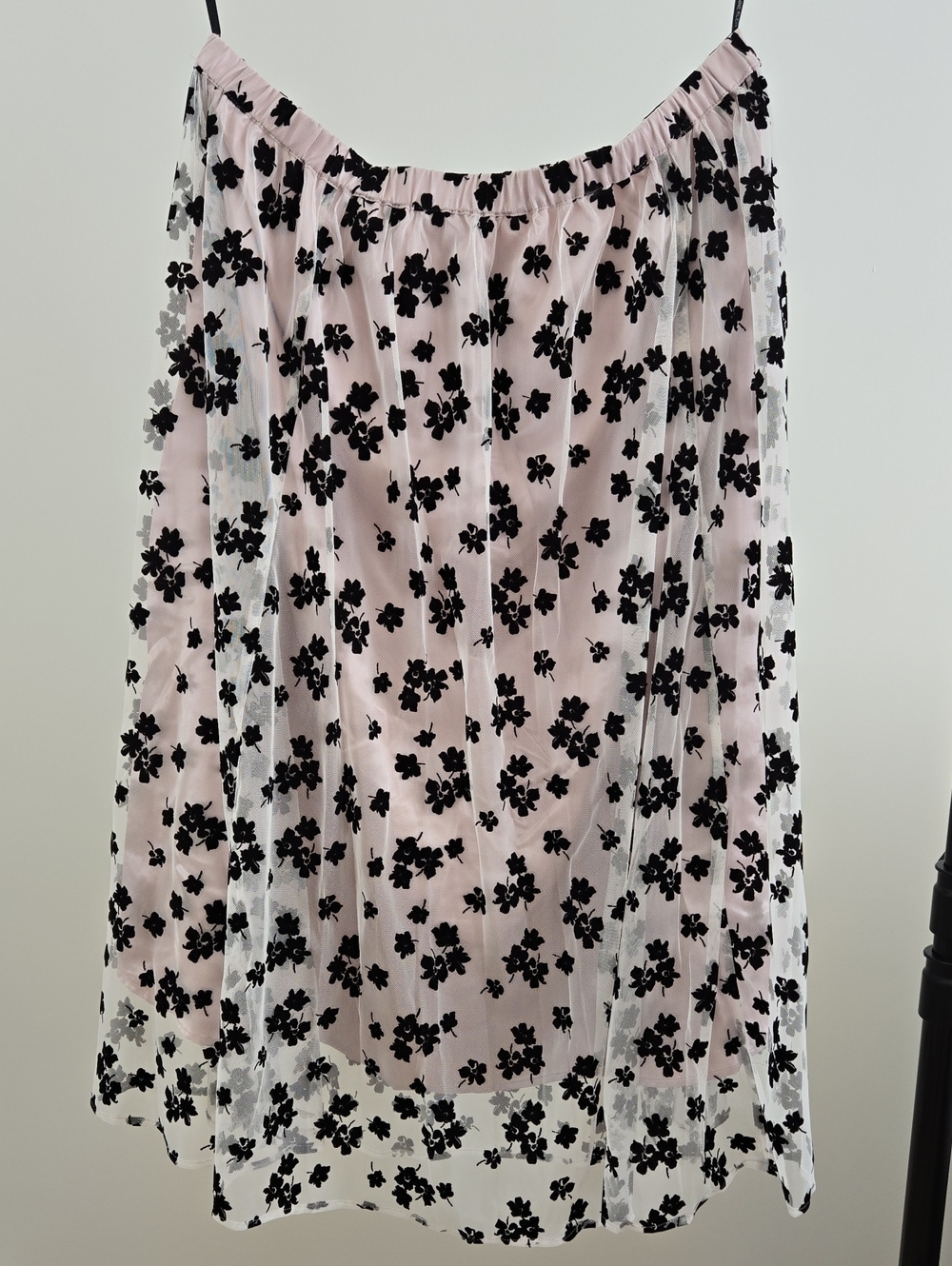 Anne Klein Pale Pink Midi Skirt with Black Floral Overlay